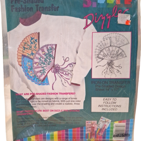 NOS 1991 DIZZLE Pre-Shaded Victorian Fans 14" X 17" Sheet Hot Iron On #52092 - Picture 2 of 10